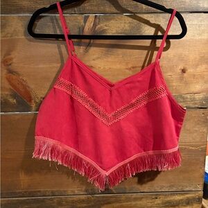 Festival Ready Red Pink Fringe Tank Camisole Top